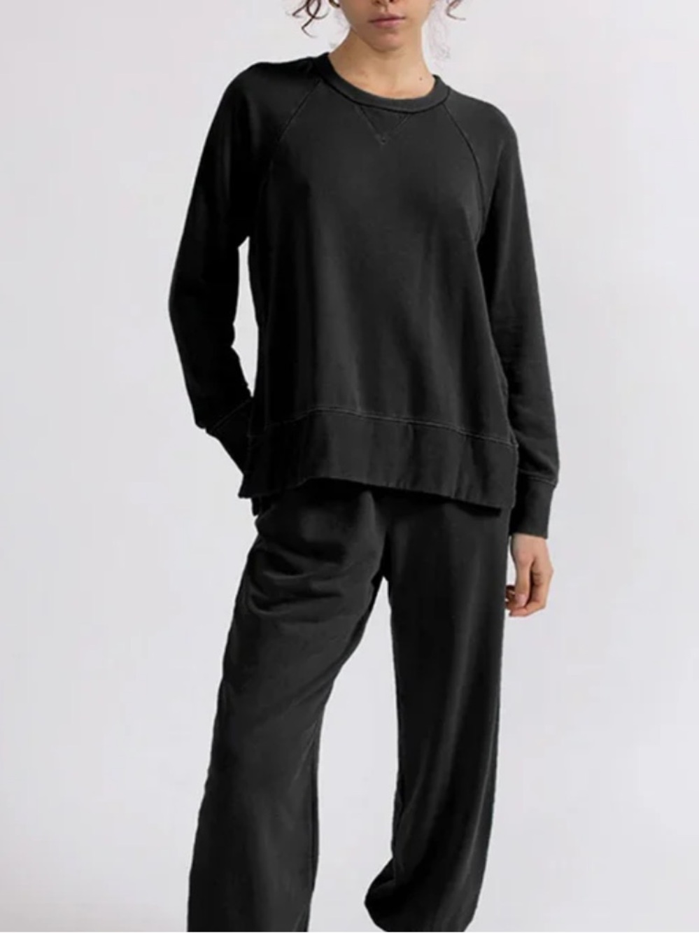 Stateside Softest Fleece Raglan Side Slit Sweatshirt Black Small Modal Blend